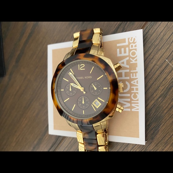 Michael Kora MK-5246 Tortoise Gold Tone Watch - Picture 7 of 9